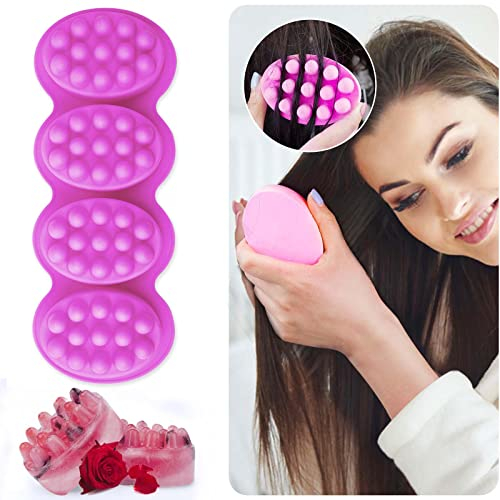 BABORUI Seifenformen, Silikonformen, violett, 4 Mulden, Silikon-Massage-Seifenformen, 3D-Haarkamm, Eisform, einzigartige Haarbürstenformen aus Silikon für DIY-Haarmasken, Salon, Spa