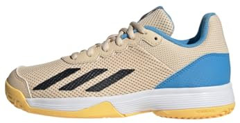 adidas Courtflash Tennis Shoes, Crystal Sand/Core Black/Blue Burst, 4 UK Child