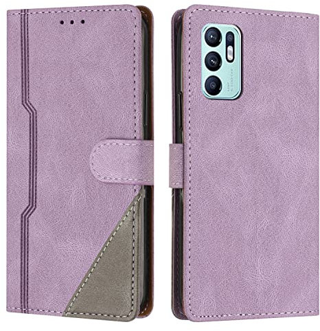 Radoo Cover per Oppo Reno 6 4G, Custodia in PU Pelle Portafoglio Flip Chiusura Magnetica Antiurto Funzione Scomparti, con Slot Schede Supporto Pieghevole per Oppo Reno 6 4G (Porpora)
