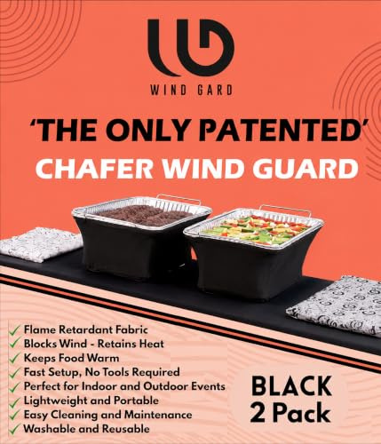 Chafer Wind Guard 2 Pack - Decorative Chafing Dish WindGuard - Flame Retardant Buffet Food Warmer Sterno Covers - Washable Reusable for Weddings Events Parties -Catering Supplies Buffet Display -Black