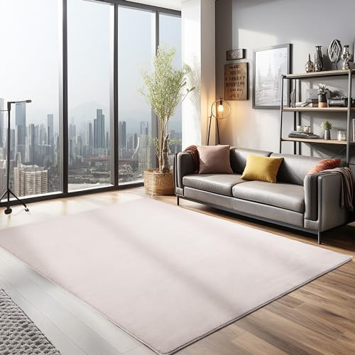 Teppium Rutschfester Kurzflor Teppich 240 x 340 cm Beige - Waschbar, Flauschig und Extra Weich - Modern Einfarbig für Wohnzimmer, Schlafzimmer, Kinderzimmer, Esszimmer und Küche