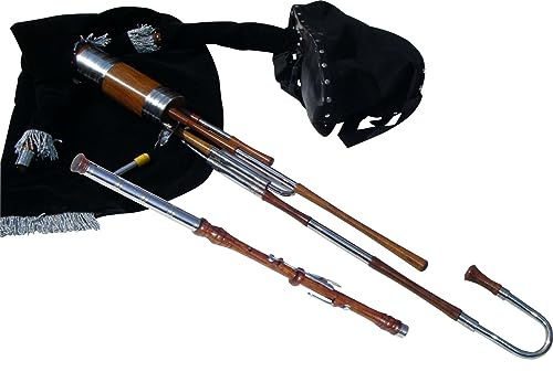 Irish Uilleann Pipes Half Set in D, Cornamusa per principianti, Starter Set con cantante a 3 tasti, basso baritono e droni tenori, canna e soffietto