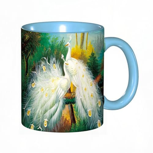 Kaffeebecher Mug,Kunst abstrakter Pfau weißer Hintergrund,kaffeebecher porzellan, tasse Füllmenge 330 ml - sehr interessante bedruckte Teetassen