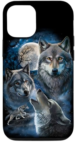 Grey Wolf Under Full Moon, Space, Galaxy, and Stars Case for iPhone 12/12 Pro