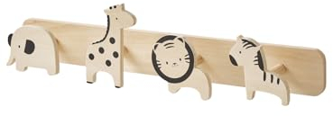 VERTBAUDET Garderobenständer mit Kleiderhaken Jungleboistiere aus Holzfaser, 4 Holztiermotive als Kleiderhaken: Elefant, Giraffe, Löwe, Zebra, Wandmontage, Maße: 48 cm x 10,5 cm