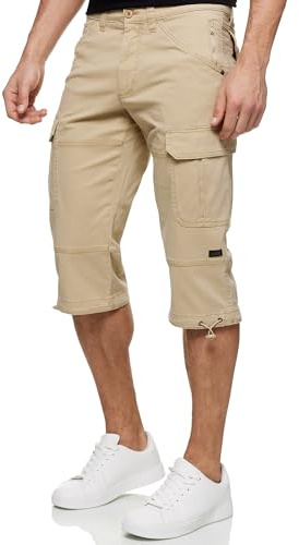 Indicode Herren INStevie 3/4 Cargo-Shorts mit 6 Taschen und Kordelzug | Robuste Funktionsshorts aus Baumwolle mit Tunnelzug, kurze Hose, Herrenshorts, Bermudas, Freizeithose, Outdoorhose für Männer
