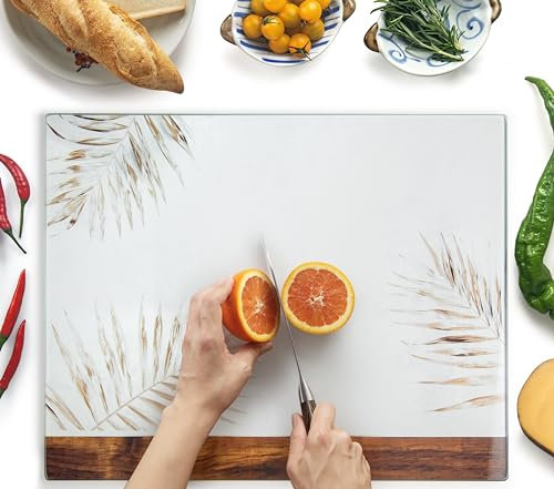 Kitchenville Glass Chopping Board 50x40 cm: Tempered Glass Worktop Savers for Kitchens, Durable, Scratch-Resistant, Heat-Proof - Floral Design