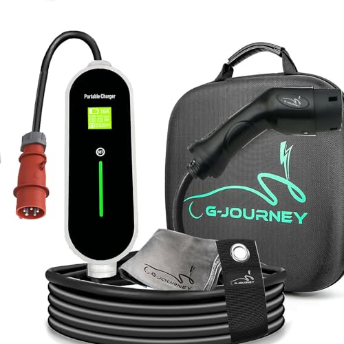 G-journey Mobile Wallbox 11KW [ 5M 3-phasig 8-16A ] mit Einstellbarer Ladeleistung Ladekabel CEE 16A auf Typ 2 EV-Ladegerät Mobile Ladestation für Model Y, Model 3, e-up, ID.3/4/5, Zoe e-tron, EV/PHEV