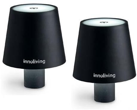 Set di 2 Lampade LED per Bottiglia Innoliving, da tavolo, senza fili touch e dimmerabile, per interni ed esterni, luca naturale 4000K, luca fredda 6000K e calda 3000K, bianca e nera (Nero)