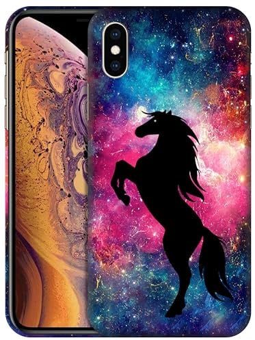 GlamCase for iPhone X/XS, iPhone X/XS Case - Horse Galaxy Space Stars Design Printed Slim Fit Cute Plastic Hard Snap on Protective Designer Back Phone Case/Cover for iPhone X/XS Multicolor