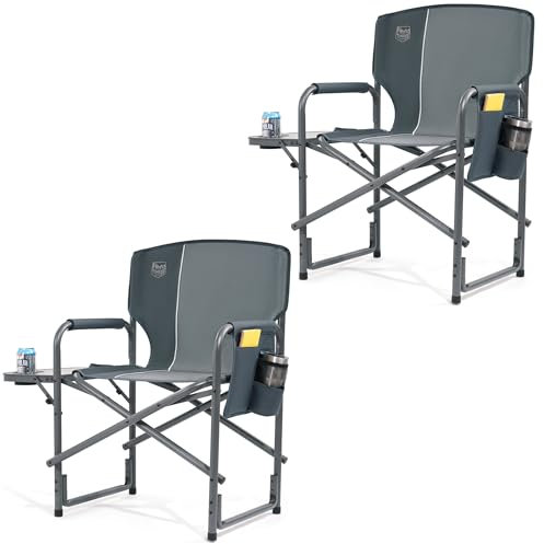 TIMBER RIDGE Camping Chairs for Adults 180kg Heavy Duty, Set of 2 Oversize Directors Chairs Folding, Aluminum Outdoor Chair with Side Table, Portable for Garden Fishing Festival BBQs