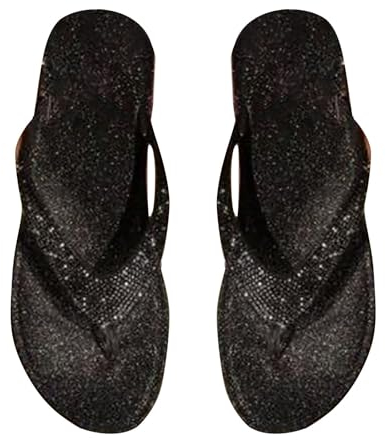 Flip Flop Damen Glitzer - Slippers Damen Sommer Bequem Mit Strass Zehensandalen Mode Flache Sandalen Offener Zeh Sommerschuhe Rutschfest Strandsandalen Ohne Absatz Bench Slides Freizeitschuhe