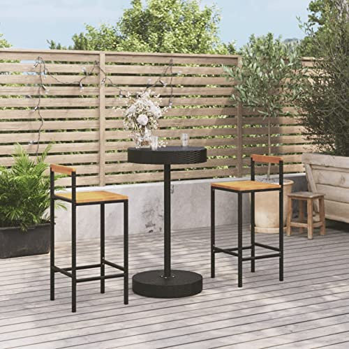 ZEYUAN 3-TLG. Gartenbar-Set, Outdoor Möbel Wetterfest, Bartisch Set, Gartenmöbel Set, Outdoor Bar, Gartengarnitur, Gartenbar Outdoor, Schwarz Poly Rattan & Massivholz Akazie