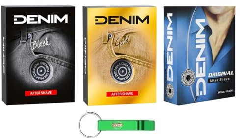 3x DENIM After Shave Testpaket Original + Black + Gold - Perfekt für die frische Haut, 100ml + Beni Culinari Kostenloser Schlüsselanhänger