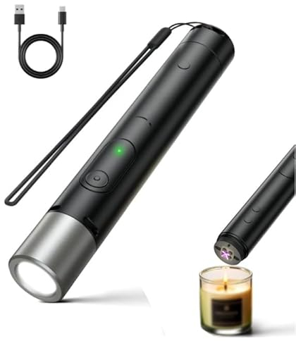 Aosrioylt Flashlight Alarm Lighter, Arc Lighter and Alarm Warning Flashlight, Rechargeable 3-in-1 Flashlight with Arc Lighter and Door Alarm for Emergency, Adventure, Camping, and Home Use