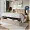 Sapgaks letto matrimoniale con ricarica wireless、USB e Type-C,letto matrimoniale con contenitore 180x200cm,Letto imbottito con Struttura a doghe in legno-Lino naturale,Naturale