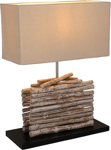 GURU SHOP Tischlampe/Tischleuchte, in Bali Handgemachtes Unikat aus Naturmaterial, Baumwolle - Modell Makabi, 47x36x16 cm