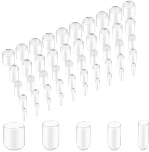 50 Stück Gummi Endkappen Vinyl Rundrohr Endkappen Bolzenkappen Gewindeschutz für Schrauben, Gewinde, Aufhänger Haken (3mm 5mm 6mm 10mm 12mm Transparent)