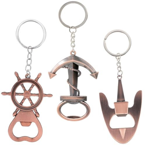 MisFun 3 Pezzi Portachiavi Apribottiglie, Apribottiglie Personalizzato Portachiavi Multifunzione Vintage Con Ancora E Timone, Apribottiglie Birra Multifunzionale Apribottiglie Apribottiglie Portatile