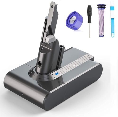 Batterie pour Dyson V7, FLYLINKTECH 21.6V 4600mAh Batterie pour Dyson V7 SV11 Motorhead Absolute Animal Mattress Fluffy Trigger Car+Boat Total Clean Aspirateur avec 2 Pré-Filtre+1 Tournevis+1 Brosse