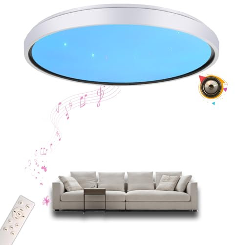 chysongoods-BK Luz de techo de música LED con altavoz Bluetooth Φ40cm 45W control de voz y aplicación compatible con Alexa/Google Home Cambio de color RGB Ajuste de color regulable con control remoto
