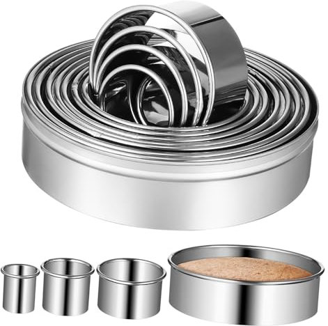 Cabilock 12 Piezas Molde de mousse de acero inoxidable galleta redonda anillos de muffins ingleses galleta circular anillos de galletas cortador de galletas circular anillos de tarta