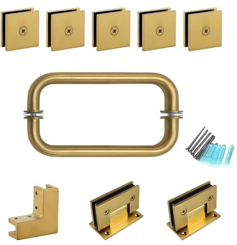 MCOCOD Kit de quincaillerie pour porte de douche d'angle, comprend des charnières et des poignées de porte de douche, des pinces en verre et un connecteur en verre, convient pour un verre de 5/16 à