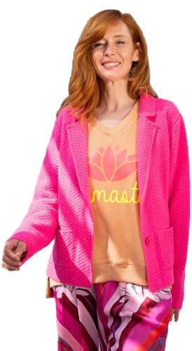 Miss Goodlife MG9544 - Blazer a doppio petto in tweed Peace!,Love!, GOODVIBES, rosa fluo/arancione fluo, Neon Pink/Neon Orange, S