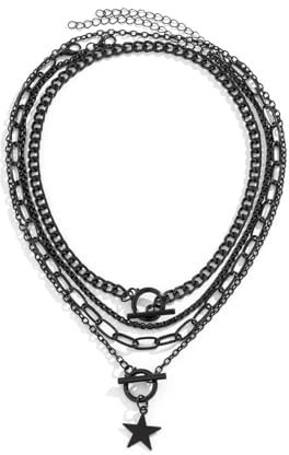 Caiguor Halskette mit Stern/Herz, Schwarz, Schmuck, Gothic, Halloween, für Damen (Schwarz, A)