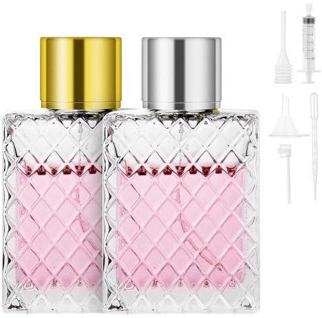LOPHE Atomizador Perfume de Vidrio, 2 x 100ML Botella de Perfume Recargable, Portátil Frasco Pequeño para Perfume, Pulverizador Perfume Transparente para Viaje, Cita, Patrón de Diamante