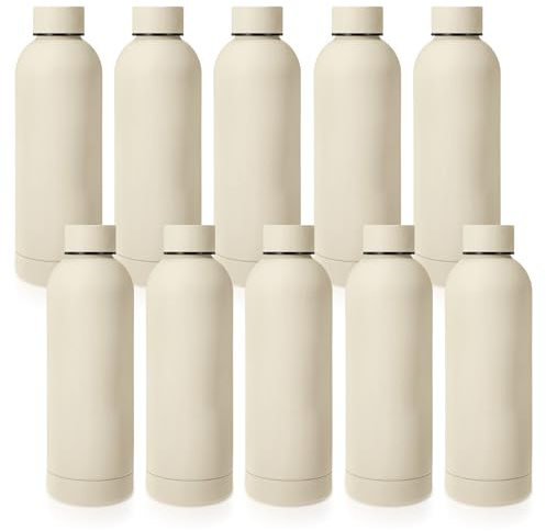 Bokon 10 Pcs Stainless Steel Water Bottle Bulk Double Layer Vacuum 17 oz Small Mouth Sport Insulated Metal Graduation Teacher CNA Gift Reusable Flask Leakproof Lid for Cyclist Runner(Beige)
