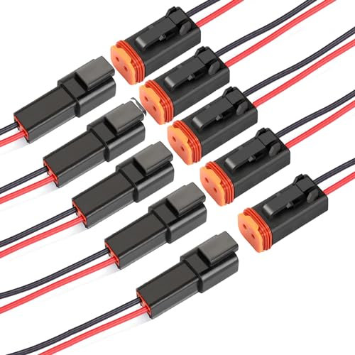 ZHOFONET 2 Polig Kabel Steckverbinder Stecker, Wasserdichter Stecker Kabel Steckverbinder Stecker mit 16 AWG 20CM für Auto, LKW, Boots- und andere Kabelverbindungen. (5-Pack)