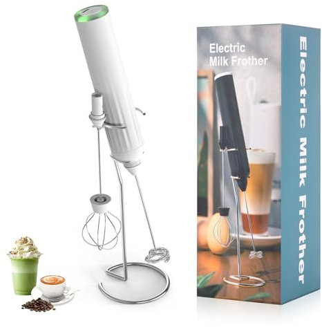 Lychico Rechargeable Milk Frother Handheld Foam Maker with Stainless Whisk and Stand, Powerful 2 Heads 3 Speeds Fast Handheld Drink Mixer for for Latte, Cappuccino, Hot Chocolate, Egg, White