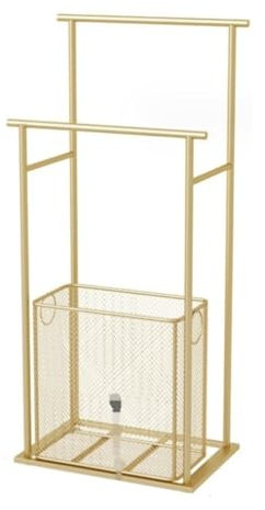 Generisch Porte-serviettes sur pied à 2 niveaux avec panier de rangement - Porte-serviettes en métal pour salon et salle de bain - Porte-serviettes sur pied - Doré