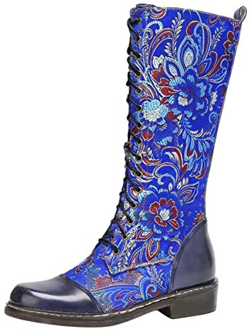 Generisch Long Embroidered Boots Boots for Women Boots Shoes Boots Women's Boots Style Vintage Ethnic Motorcycle Women Boots Women Sexy, blue, 9 UK