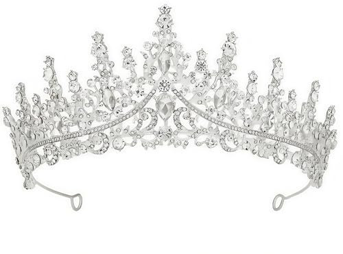 Heanvmyss Kristallkrone Tiara,Hochzeit Braut Kristall Tiara,Barock Krone,Krone Damen,Strass Queen Crowns,Tiaras Kronen Stirnband für Abschlussbälle,Festumzüge,Geburtstagsfeiern(Silber)