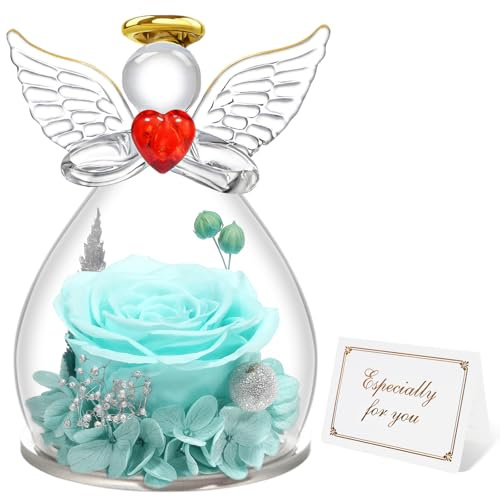 Miofula Rose Eternelle Coffret Cadeau Femme,Fleur Eternelle Figurine Ange Cadeau Maman,Vraie Rose Couple Cadeau Anniversaire Femme,Guardian Ange Cadeaux Mamie Amie Copine Fete des Meres Noel pour Elle