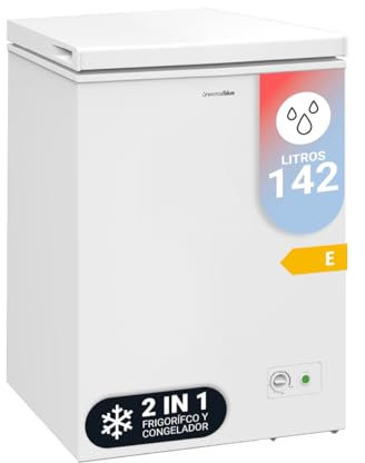 UNIVERSALBLUE Congelador Horizontal 142 L | Arcón Congelador - Refrigerador o Frigorífico Blanco - 2 en 1 | 4* Congelación | Control Mecánico | Silencioso | Envío y Subida a Planta Incluido