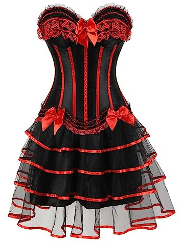 AEGJEGVD Moulin Rouge Gothic Corsagenkleid Korsett Spitenrock Übergrößen Steampunk Korsett Kleid Corsage Elegant Spitzenrock Festliches Outfit Vintage Mittelalter Kleid Für Karneval Angebote