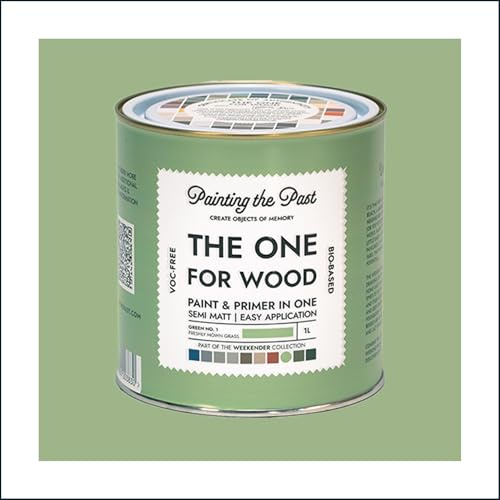 The One for Wood Paint & Primer 1L Green No. 1 Freshly Mown Grass | Semi Matt Finish, Bio-Based & VOC-Free Formula for Wooden Furniture & Surfaces | Durable & Easy Indoor Home Decorating