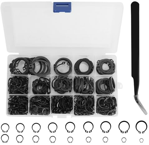 Set di 500 anelli elastici assortiti, set di anelli di sicurezza, clip a C, 21 diverse misure, 4M-28 m, anelli di sicurezza, colore nero, con scatola di plastica (nero)