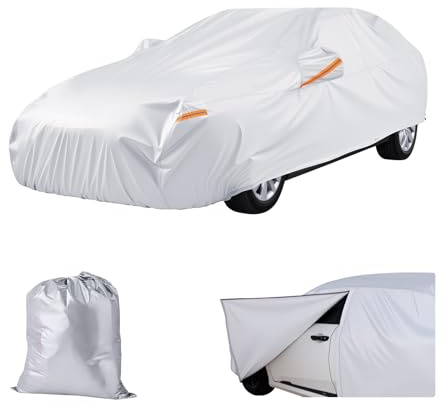 VEVOR Car Cover, Car Cover Waterproof for Full Size European Sedan Cars Models, Custom-fit All Weather Sun Rain Wind Dust Snow Protection Full Exterior Covers with Door Zipper & Cotton Lining, Silver