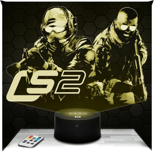 Lampephoto.fr - Lampe C. Strike 2 FPS 3D Touch Nachtlicht Videospiele | Made in France, Sockel wählbar, dimmbar, Batterie/USB, HD-Lasergravur, Geschenk für Gamer & Geeks