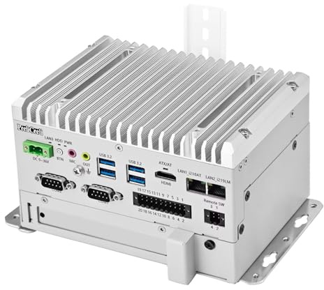 PeeliCeeli Mini PC Fanless, Industrial PC i5 8265U, 2 COM RS232/RS485/RS422 Mini Computer, DIN Rail Micro Embedded Desktop PC 2 Gibit RJ45 LAN, Linux, PCIe, 9-36V, SIM, 32GB RAM 1TB SSD