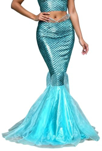 Damen Meerjungfrauen Rock Glitzer Pailletten WickelrockTüllrock Fischschwanz Lustige Maxirock für Karneval Kostüm Abendkleid Prinzessin Cosplay Party Halloween