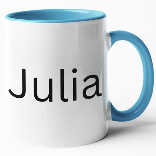 Personalisierte Tasse mit Namen – Kaffeetasse individuell bedruckbar – Becher mit eigenem Namen – Geschenk für Büro, Kollegen & Zuhause – verschiedene Tassenfarben und Schriftarten (hellblau)
