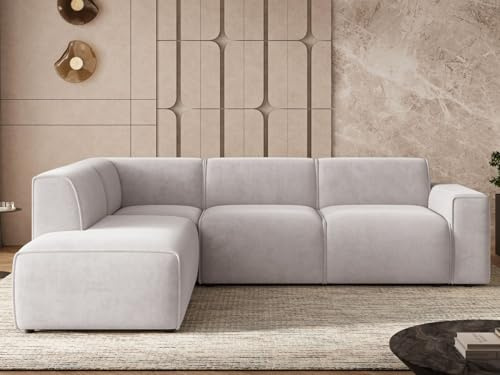 GRAINGOLD Eluno Ecksofa 292x220 cm, L-Form Sofa, Ecksofa für Wohnzimmer, Geflechtstoff, 4-Sitzer Eckcouch, Modernes Design (Grau, Links)