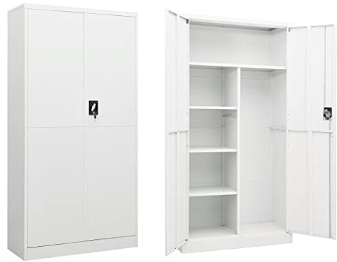 Industrie-Schließfachschrank Weiß 90x40x180 cm Stahl mit 4 Einlegeböden, ideal als Garderobe, Aktenschrank oder Lagerschrank für Kleidung, Besen, Staubsauger und Angelruten.