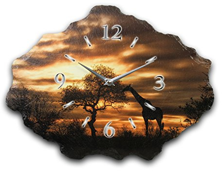 Kreative Feder Designer-Wanduhr aus Stein (Keramik) mit flüsterleisem Uhrwerk (Afrika, leises Funkuhrwerk)