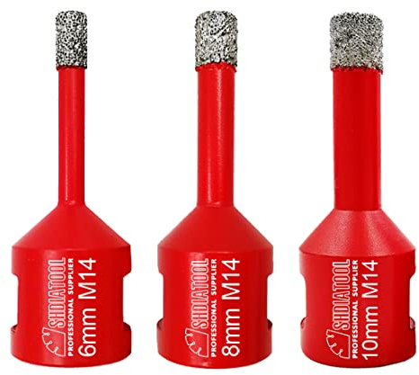 SHDIATOOL Dry Diamond Drill Core Bits 3pcs / Set Diameter 6/8/10mm Vacuum Brazed Hole Saw M14 Thread for Tile Porcelain Granite Marble